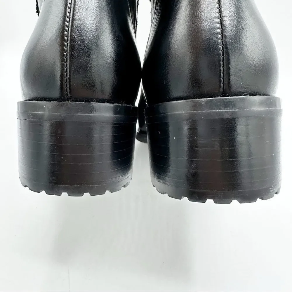 Michael Kors Chunky Heel Moto Boot Black Silver Buckles Lug Sole Sz‎ 7.5 - Picture 6 of 14